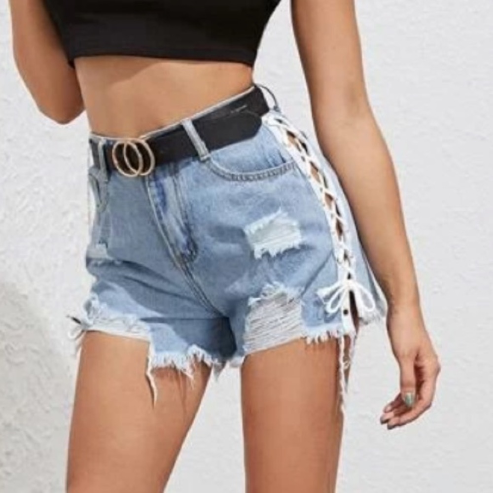 Lace up denim shorts